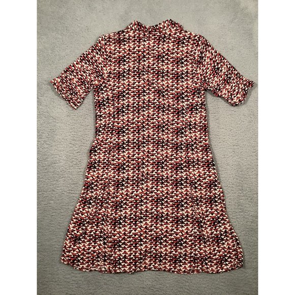 J Jill Red Black Triangle Shirt Dress Rayon Roll Tab Collared Button Y2K 10P - Picture 6 of 10